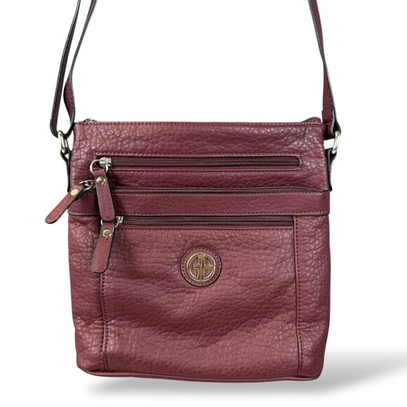 Giani Bernini Pebble Crossbody Bag Wine Tripple Zip Multi Pocket Adjustable Purs - Picture 12 of 14